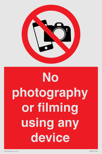 No photography or filming using any device
